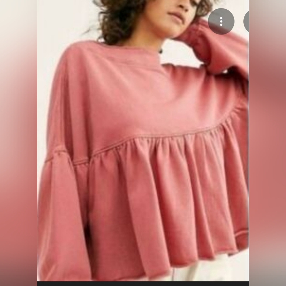 Free People Dusty Rose Lucy Ruffle Sweatshirt, Size S, Excellent Cond.